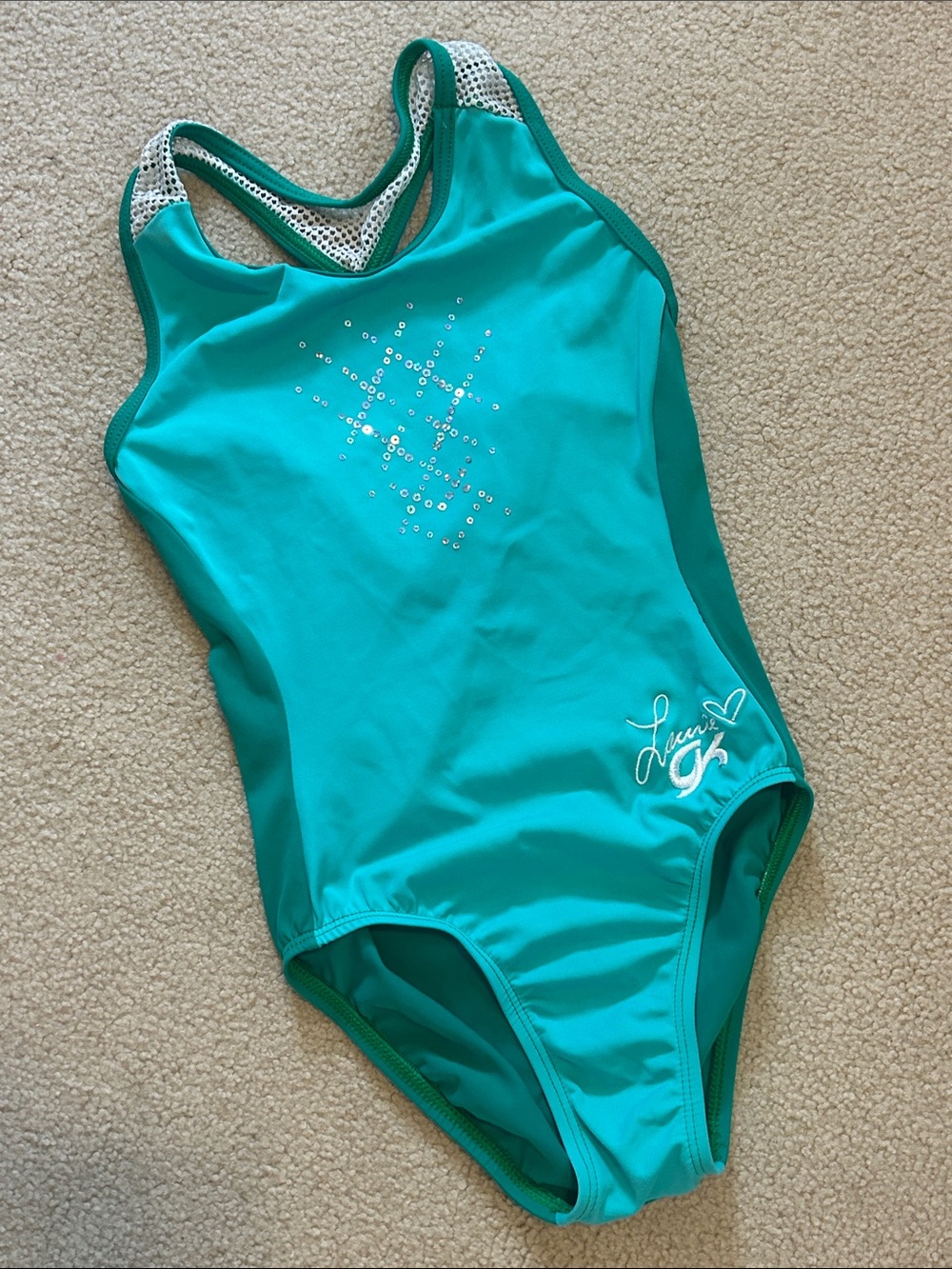 GK Laurie Hernandez Tank Leotards, Green Sequin, size CL